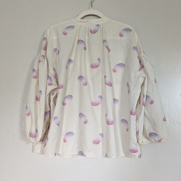 J Jill Oversized Top Split Neck Paisley 'Barley Multi' Drop Shoulder Relaxed Fit - Picture 8 of 13